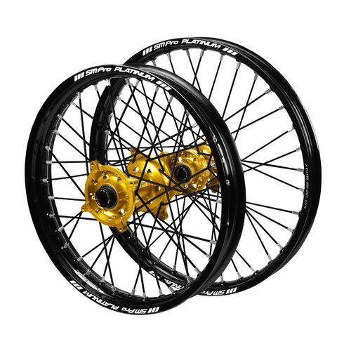 Suzuki SM Pro Gold Hubs / SM Pro Platinum Junior Black Rims / Black Spokes Wheel Set