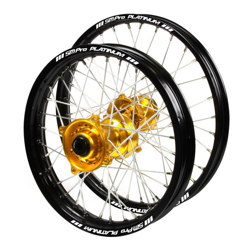 Suzuki SM Pro / Platinum Junior MX Black Rim / Gold Hub Wheel Set
