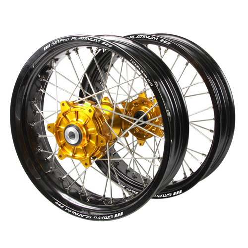 Suzuki SM Pro / Platinum Supermoto Cush Drive Black Rims / Gold Hubs Wheel Set