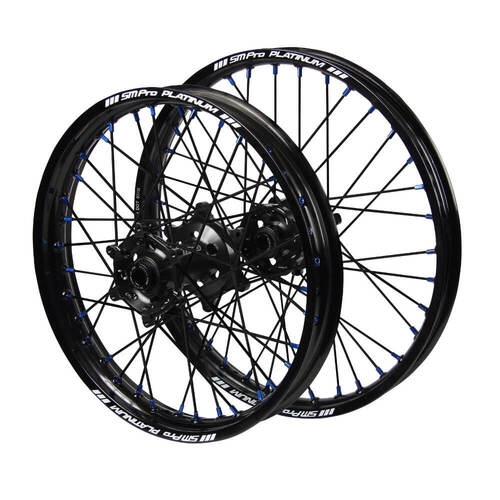 Honda SM Pro Black Hubs / SM Pro Platinum Black Rims / Blue Nipples / Black Spokes Wheel Set