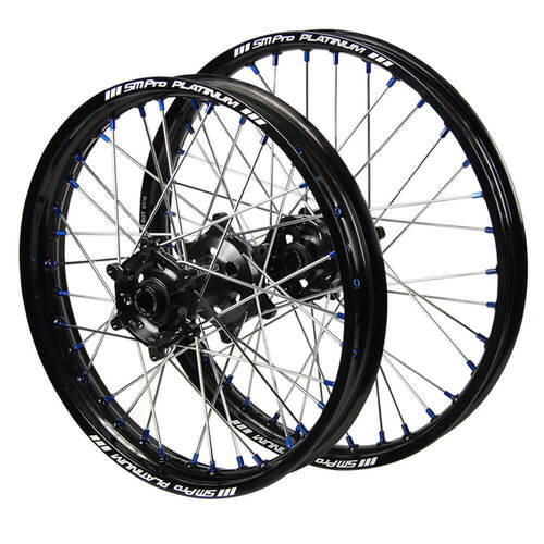 Honda SM Pro Black Hubs / SM Pro Platinum Black Rims / Blue Nipples Wheel Set