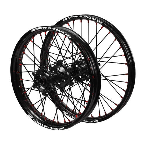 Honda SM Pro Black Hubs / SM Pro Platinum Black Rims / Red Nipples / Black Spokes Wheel Set