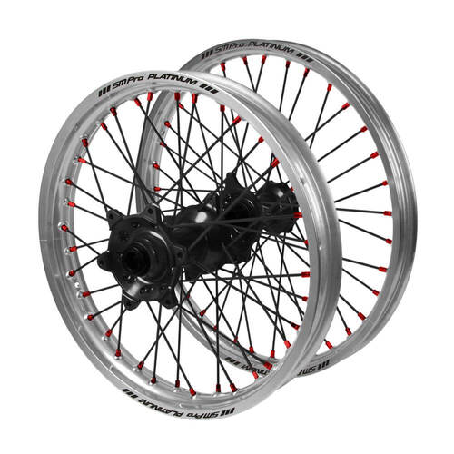 Honda SM Pro Black Hubs / SM Pro Platinum Silver Rims / Red Nipples / Black Spokes Wheel Set