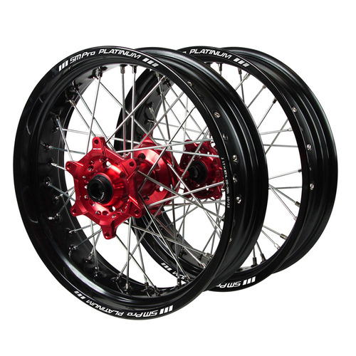 Honda SM Pro Red Hubs / SM Pro Platinum Black Rims Supermotard Wheel Set