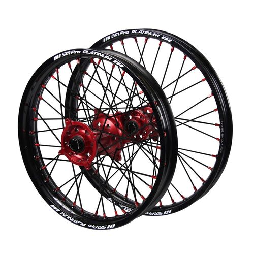 Honda SM Pro Red Hubs / SM Pro Platinum Black Rims / Red Nipples / Black Spokes Wheel Set