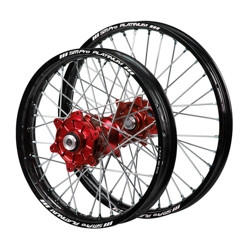 Honda SM Pro Cush Drive Red Hubs / SM Pro Platinum Black Rims Wheel Set CRF 250 X 2004-2017 (21*1.60 / 18*2.15)