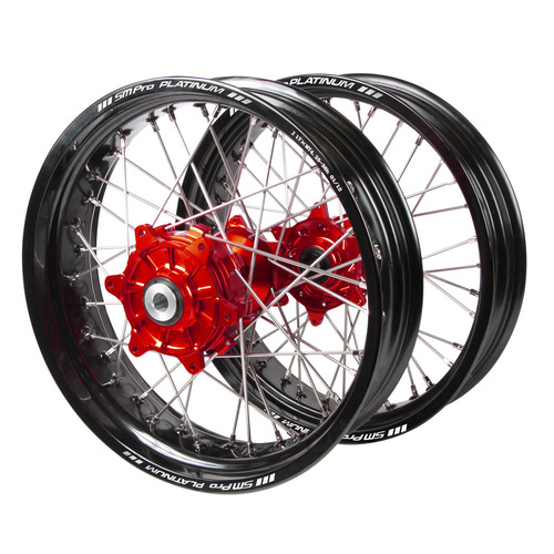 Honda SM Pro Cush Drive Red Hubs / SM Pro Platinum Black Rims Supermotard Wheel Set CRF 250 X 2004-2017 (17*3.50 / 17*4.25)