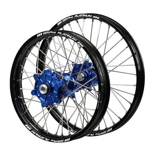 Yamaha SM Pro Cush Drive Blue Hubs / SM Pro Platinum Black Rims Wheel Set WR 250 F 2002-2019 (21*1.6 / 18*2.15 OE)