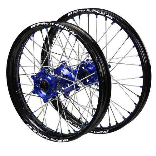 Husaberg SM Pro Blue Hub / SM Pro Platinum Black Rim / Blue Nipples Wheel Set FX 450 2010-2011 (21*1.6 / 18*2.15)