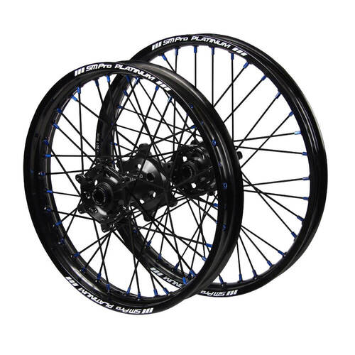 Husqvarna SM Pro Black Hubs / SM Pro Platinum Black Rims / Blue Nipples / Black Spokes Wheel Set TE 150 2017-2024 (21*1.6 / 18*2.15 OE)