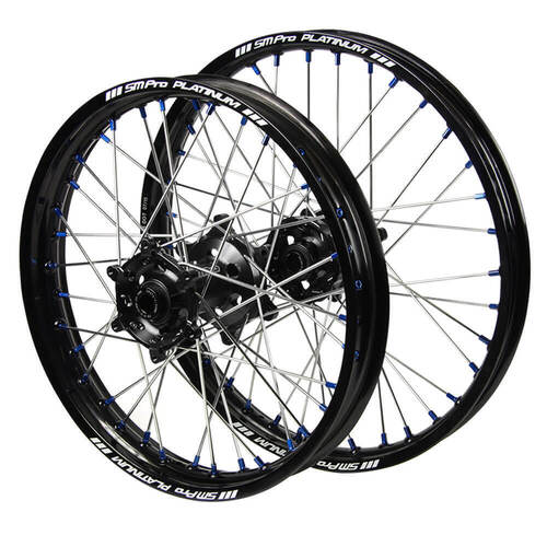 Gas Gas SM Pro Black Hubs / SM Pro Platinum Black Rims / Blue Nipples Wheel Set EX 300 2021-2025 (21*1.6 / 19*2.15)