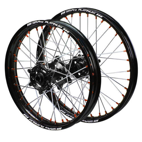 Gas Gas SM Pro Black Hubs / SM Pro Platinum Black Rims / Orange Nipples Wheel Set EX 300 2021-2025 (21*1.6 / 19*2.15)