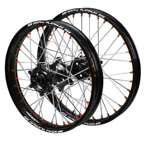 Husaberg SM Pro Black Hubs / SM Pro Platinum Black Rims / Orange Nipples Wheel Set
