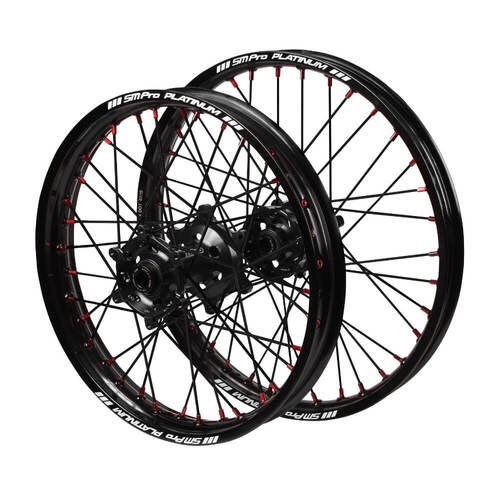 Gas Gas SM Pro Black Hubs / SM Pro Platinum Black Rims / Red Nipples / Black Spokes Wheel Set EC 250 2021-2025 (21*1.6 / 18*2.15 OE)