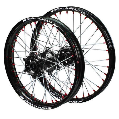 Husaberg SM Pro Black Hubs / SM Pro Platinum Black Rims / Red Nipples Wheel Set
