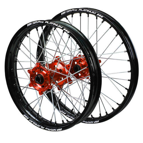Husqvarna SM Pro Orange Hubs / SM Pro Platinum Black Rims / Black Nipples Wheel Set TE 250 2014-2025 (21*1.6 / 18*2.15 OE)