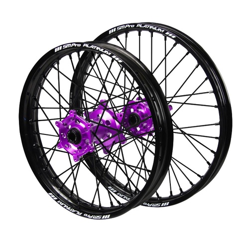 KTM SM Pro Purple Hubs / SM Pro Platinum Black Rims / Black Nipples / Black Spokes Wheel Set 250 SX 2003-2005 (21*1.60 / 19*2.15 OE)