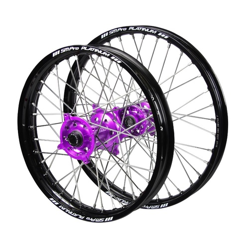 Gas Gas SM Pro Purple Hubs / SM Pro Platinum Black Rims Wheel Set EC 125 2021-2025 (21*1.60 / 18*2.15 OE)