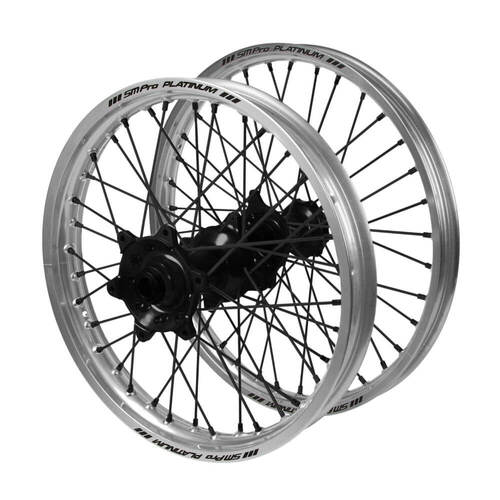 Gas Gas SM Pro Black Hubs / SM Pro Platinum Silver Rims / Black Nipples / Black Spokes Wheel Set EC 250 F 2021-2025 (21*1.6 / 18*2.15 OE)