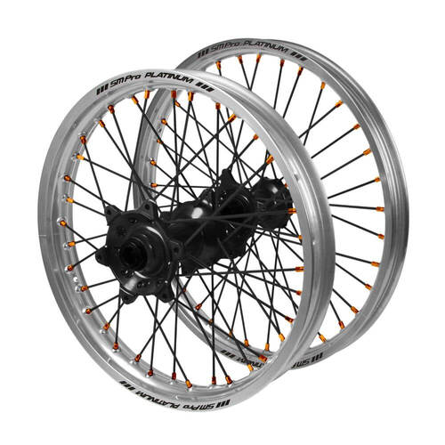 Gas Gas SM Pro Black Hubs / SM Pro Platinum Silver Rims / Orange Nipples / Black Spokes Wheel Set EC 250 2021-2025 (21*1.6 / 18*2.15 OE)