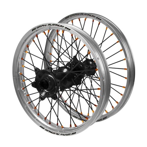Husaberg SM Pro Black Hubs / SM Pro Platinum Silver Rims / Orange Nipples / Black Spokes Wheel Set