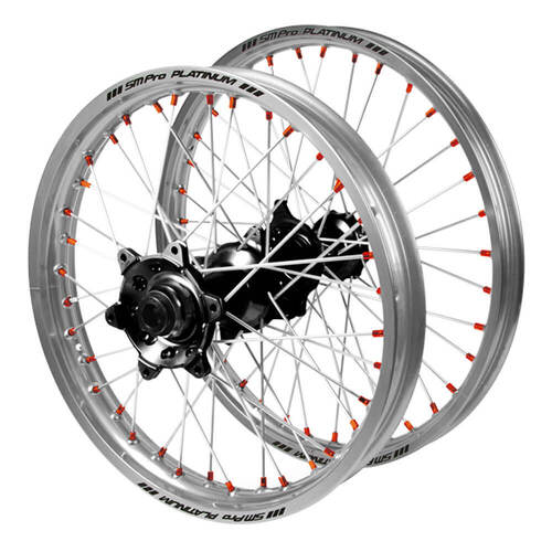 Gas Gas SM Pro Black Hubs / SM Pro Platinum Silver Rims / Orange Nipples Wheel Set EC 250 2021-2025 (21*1.6 / 18*2.15 OE)