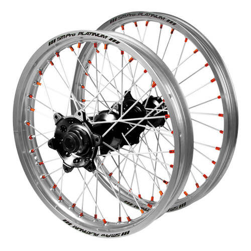 Husaberg SM Pro Black Hubs / SM Pro Platinum Silver Rims / Orange Nipples Wheel Set