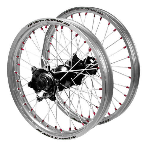 Gas Gas SM Pro Black Hubs / SM Pro Platinum Silver Rims / Red Nipples Wheel Set EC 250 2021-2025 (21*1.6 / 18*2.15 OE)