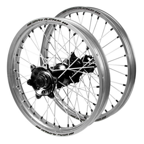 Gas Gas SM Pro Black Hubs / SM Pro Platinum Silver Rims / Black Nipples Wheel Set EC 250 2021-2025 (21*1.6 / 18*2.15 OE)