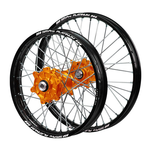 KTM SM Pro Cush Drive Orange Hubs / SM Pro Platinum Black Rims Wheel Set 350 EXC-F 2012-2025 (21*1.60 / 18*2.15)