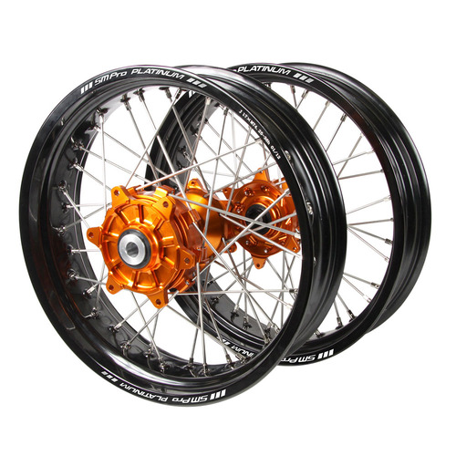 KTM SM Pro / Platinum Supermoto Cush Drive Black Rims / Orange Hubs Wheel Set