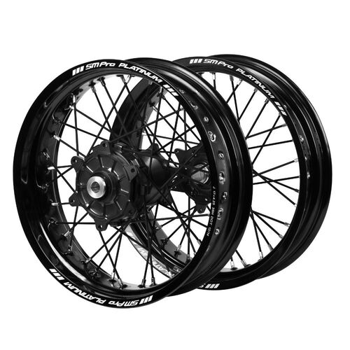 Gas Gas SM Pro Cush Drive Black Hubs / SM Pro Platinum Black Rims / Black Spokes Supermotard Wheel Set EC 350 F 2021-2025 (17*3.5 / 17*4.25)