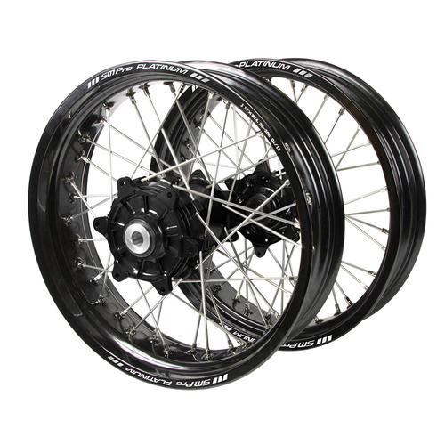 Gas Gas SM Pro Cush Drive Black Hubs / SM Pro Platinum Black Rims Supermotard Wheel Set EC 350 F 2021-2025 (17*3.5 / 17*4.25)