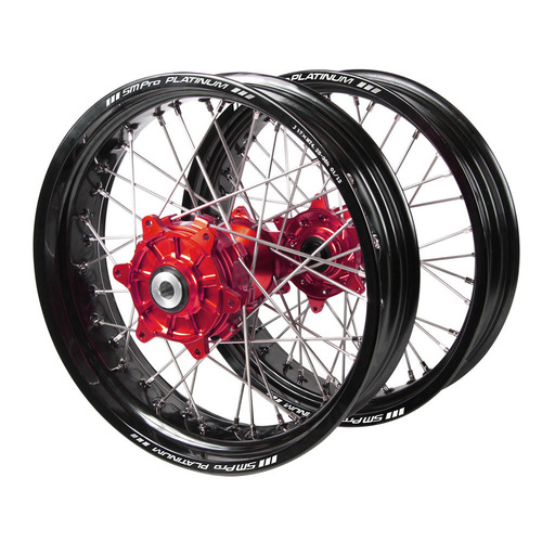 Gas Gas SM Pro Cush Drive Red Hubs / SM Pro Platinum Black Rims Supermotard Wheel Set EC 250 F 2021-2025 (17*3.5 / 17*4.25)