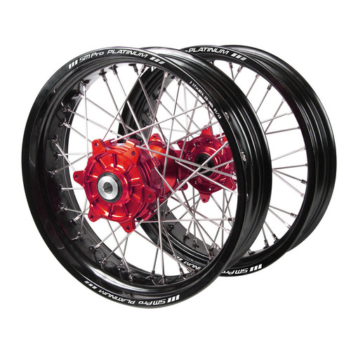 Gas Gas SM Pro Cush Drive Red Hubs / SM Pro Platinum Black Rims Supermotard Wheel Set