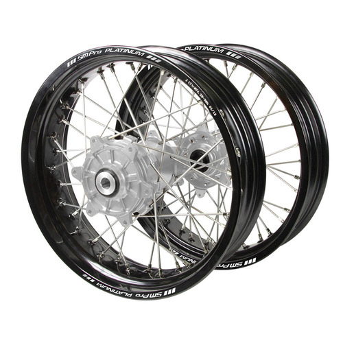KTM SM Pro Cush Drive Silver Hubs / SM Pro Platinum Black Rims Supermotard Wheel Set