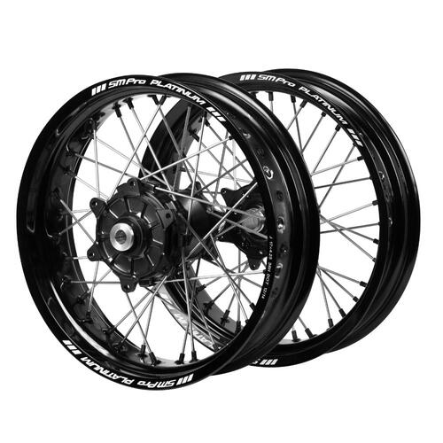 KTM SM Pro Cush Drive Black Hubs / SM Pro Platinum Black Rims / Black Nipples Supermotard Wheel Set