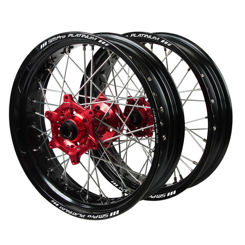 Suzuki SM Pro Red Hubs / SM Pro Platinum Black Rims Supermotard Wheel Set