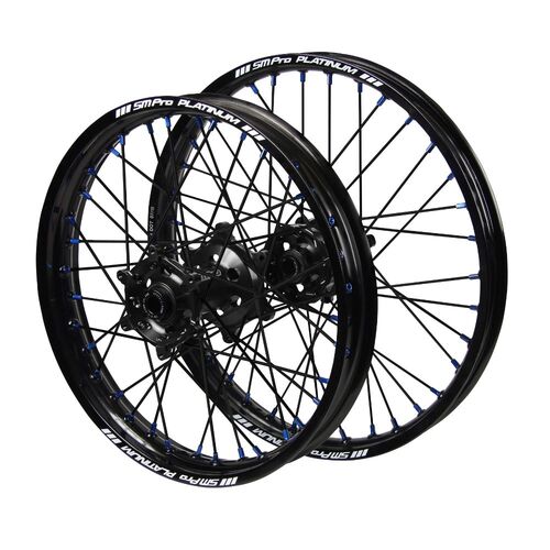 Yamaha SM Pro Black Hubs / SM Pro Platinum Black Rims / Blue Nipples / Black Spokes Wheel Set YZ 125 X 2020-2025 (21*1.6 / 18*2.15 OE)