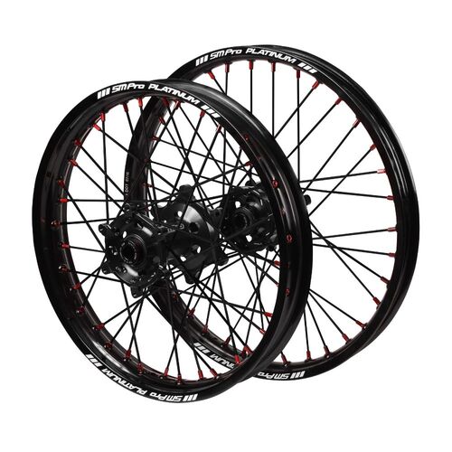 Yamaha SM Pro Black Hubs / SM Pro Platinum Black Rims / Red Nipples / Black Spokes Wheel Set YZ 125 X 2020-2025 (21*1.6 / 18*2.15 OE)