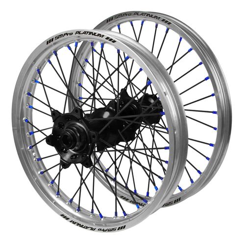 Yamaha SM Pro Black Hubs / SM Pro Platinum Silver Rims / Blue Nipples / Black Spokes Wheel Set YZ 125 X 2020-2025 (21*1.6 / 18*2.15 OE)