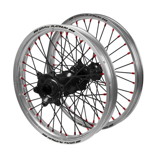 Yamaha SM Pro Black Hubs / SM Pro Platinum Silver Rims / Red Nipples / Black Spokes Wheel Set YZ 125 X 2020-2025 (21*1.6 / 18*2.15 OE)