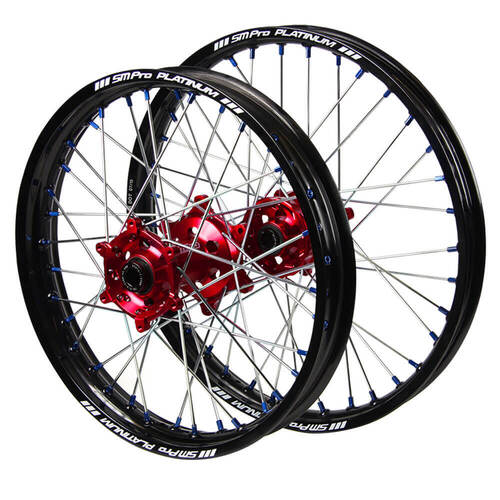 Beta SM Pro Red Hubs / SM Pro Platinum Black Rims / Blue Nipples Wheel Set RR 350 4T 2011-2025 (21*1.6 / 18*2.15 OE)