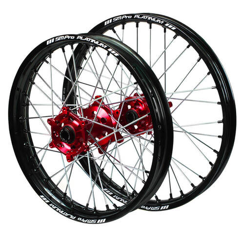 Beta SM Pro Red Hubs / SM Pro Platinum Black Rims / Black Nipples Wheel Set RR 125 2018-2025 (21*1.6 / 18*2.15 OE)