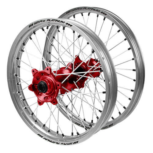 Beta SM Pro Red Hubs / SM Pro Platinum Silver Rims / Black Nipples Wheel Set RR 125 2018-2025 (21*1.6 / 18*2.15 OE)