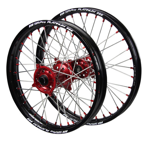 Beta SM Pro Red Hubs / SM Pro Platinum Black Rims / Red Nipples Wheel Set RR 125 2018-2025 (21*1.6 / 18*2.15 OE)