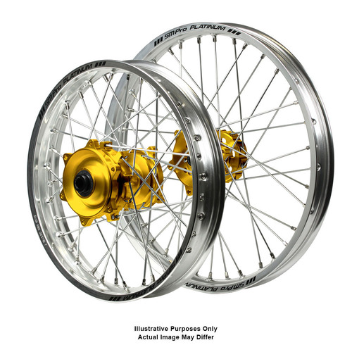 Suzuki DR650 Adventure SM Pro Gold Hubs / SM Pro Platinum Silver Rims Wheel Set DR 650 1996-2021 (17*3.50 / 17*4.25)