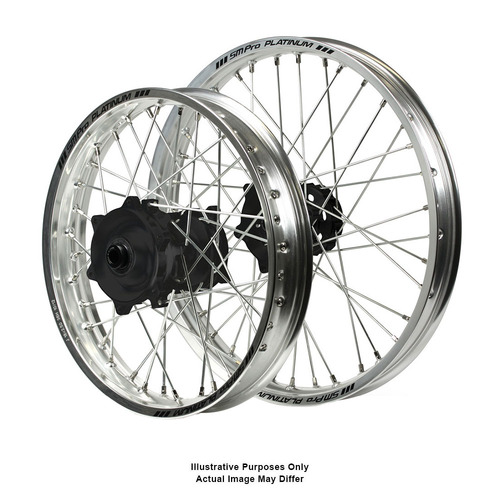 Suzuki DR650 Adventure SM Pro Black Hubs / SM Pro Platinum Silver Rims Wheel Set DR 650 1996-2021 (17*3.50 / 17*4.25)