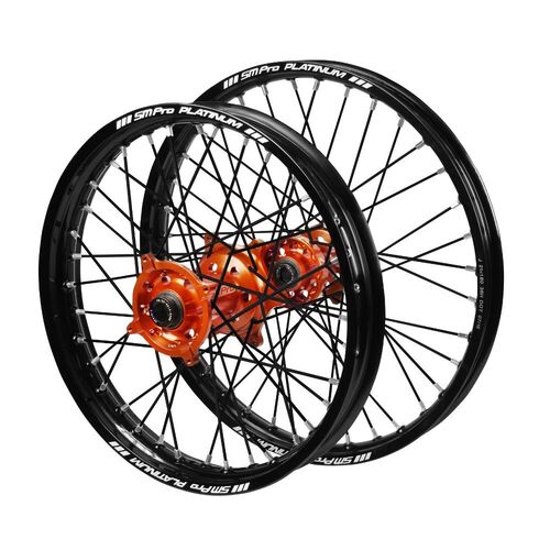 KTM SM Pro Orange Hubs / SM Pro Platinum Junior Black Rims / Black Spokes Wheel Set