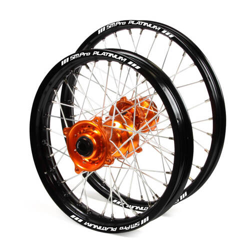 KTM SM Pro Orange Hubs / SM Pro Platinum Junior Black Rims Wheel Set 50 SX 2014-2023 (12*1.60 / 10*1.60)